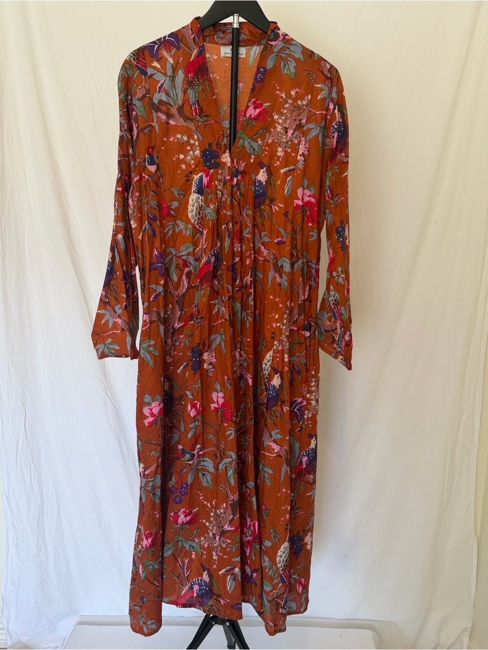 Sundara Botanical Bird Print Cotton Midi/Maxi Dress Size Large NWOT